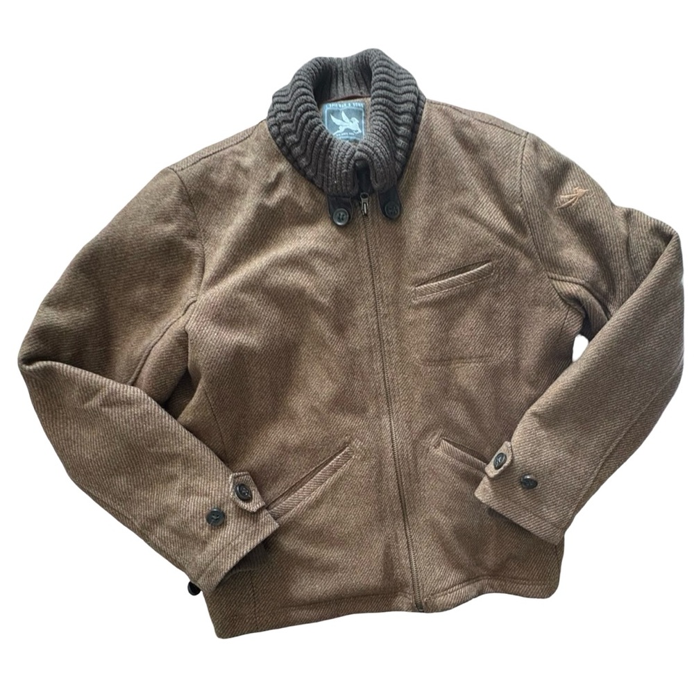 I. Spiewak & Sons Brown Wool Blend Zip Jacket w Knit Shawl Collar XL
